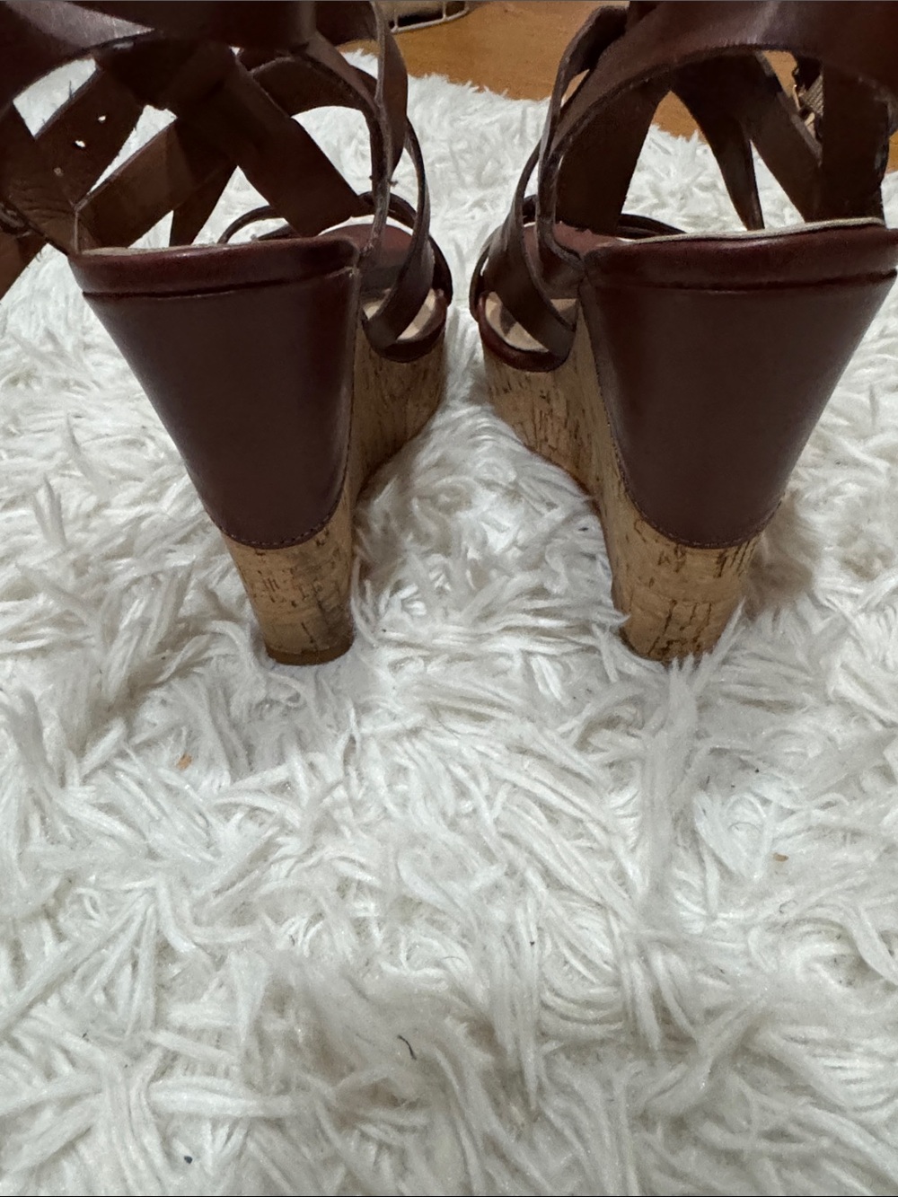 Guess Brown Strappy Wedge Sandals with Cork Heel - Picture 3 of 10